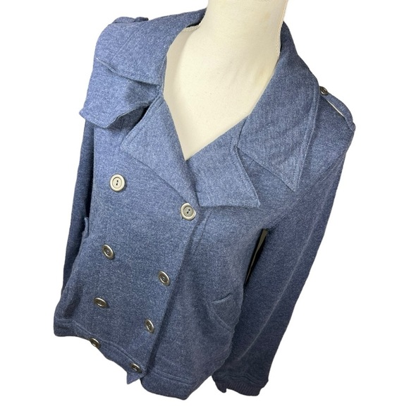 Tresics Double Breasted Button Up Sweatshirt Pointed Collar Long Sleeve Blue L - Picture 5 of 11